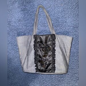 Victoria's Secret Gray and Black Tote with Ruched Design.